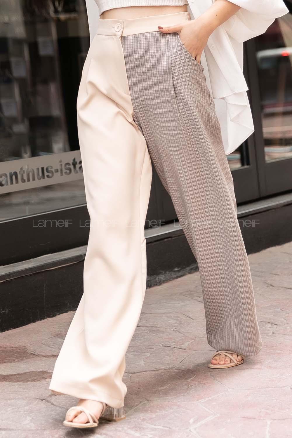 Modalamelif Ekose Garnili Pantolon BeJ-Kahve