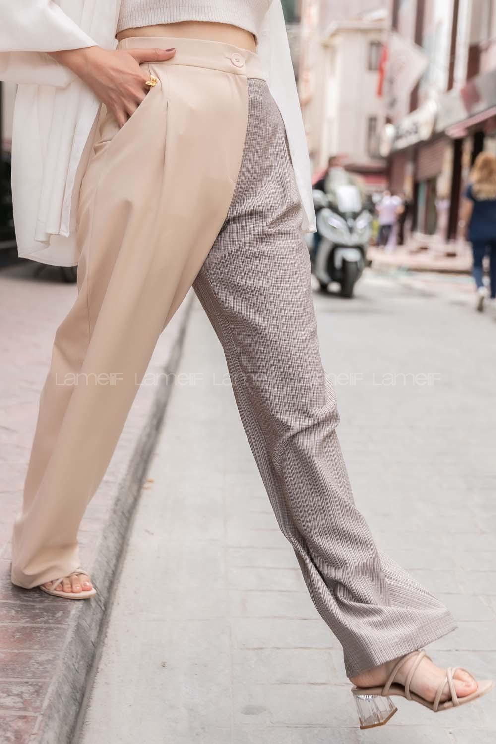 Modalamelif Ekose Garnili Pantolon BeJ-Kahve