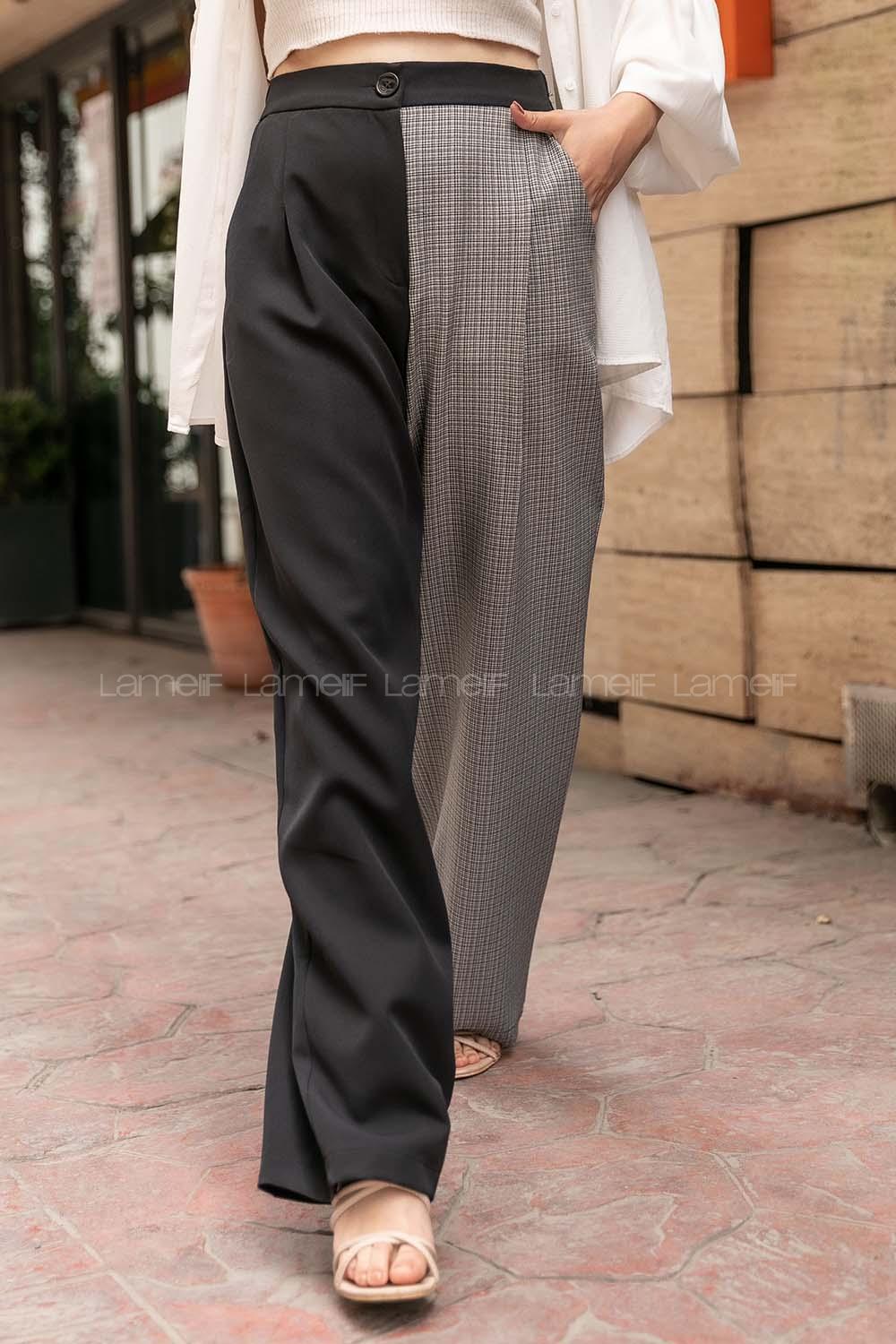 Modalamelif Ekose Garnili Pantolon Siyah