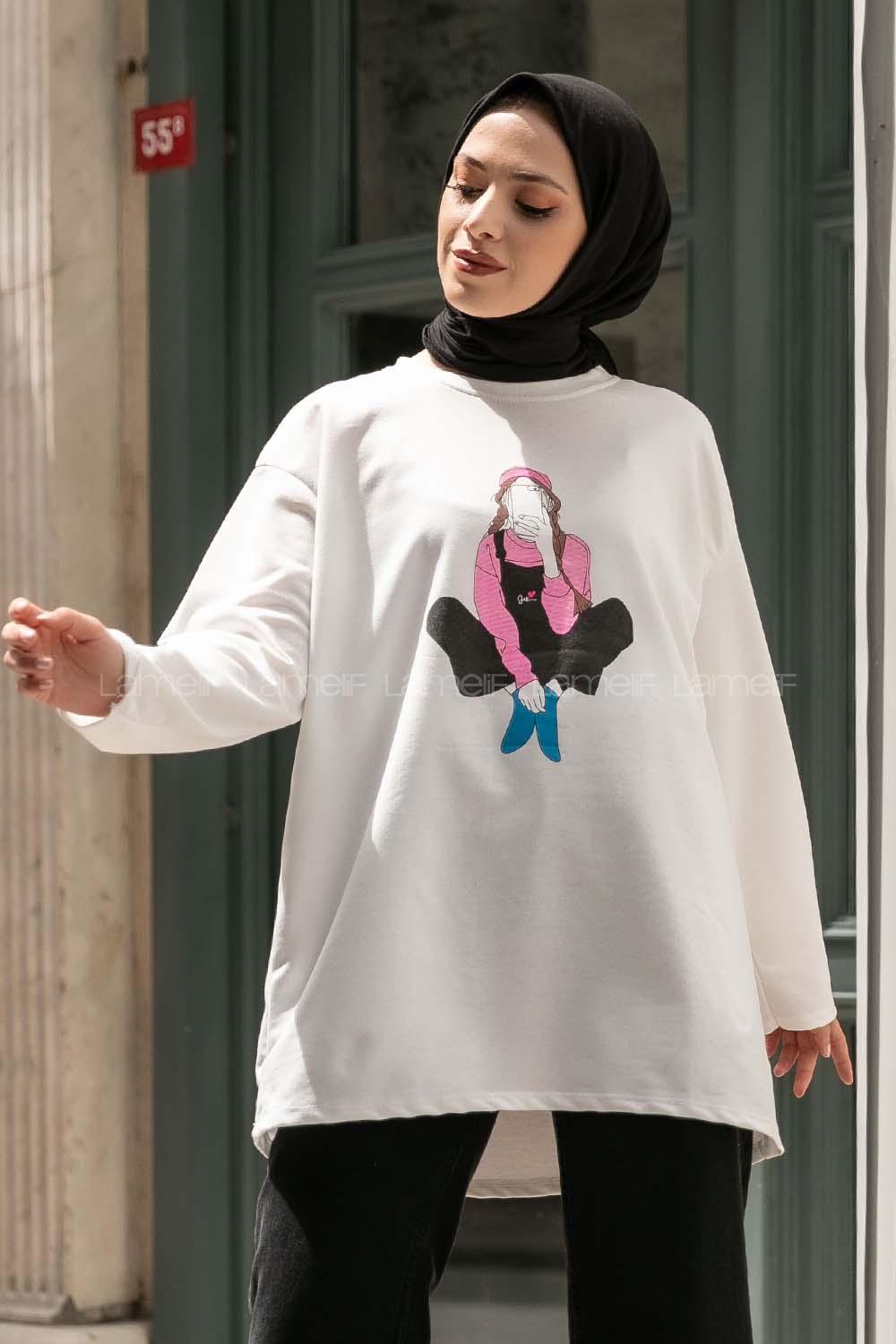 Modalamelif Kız Love Baskılı  Sweatshirt Beyaz