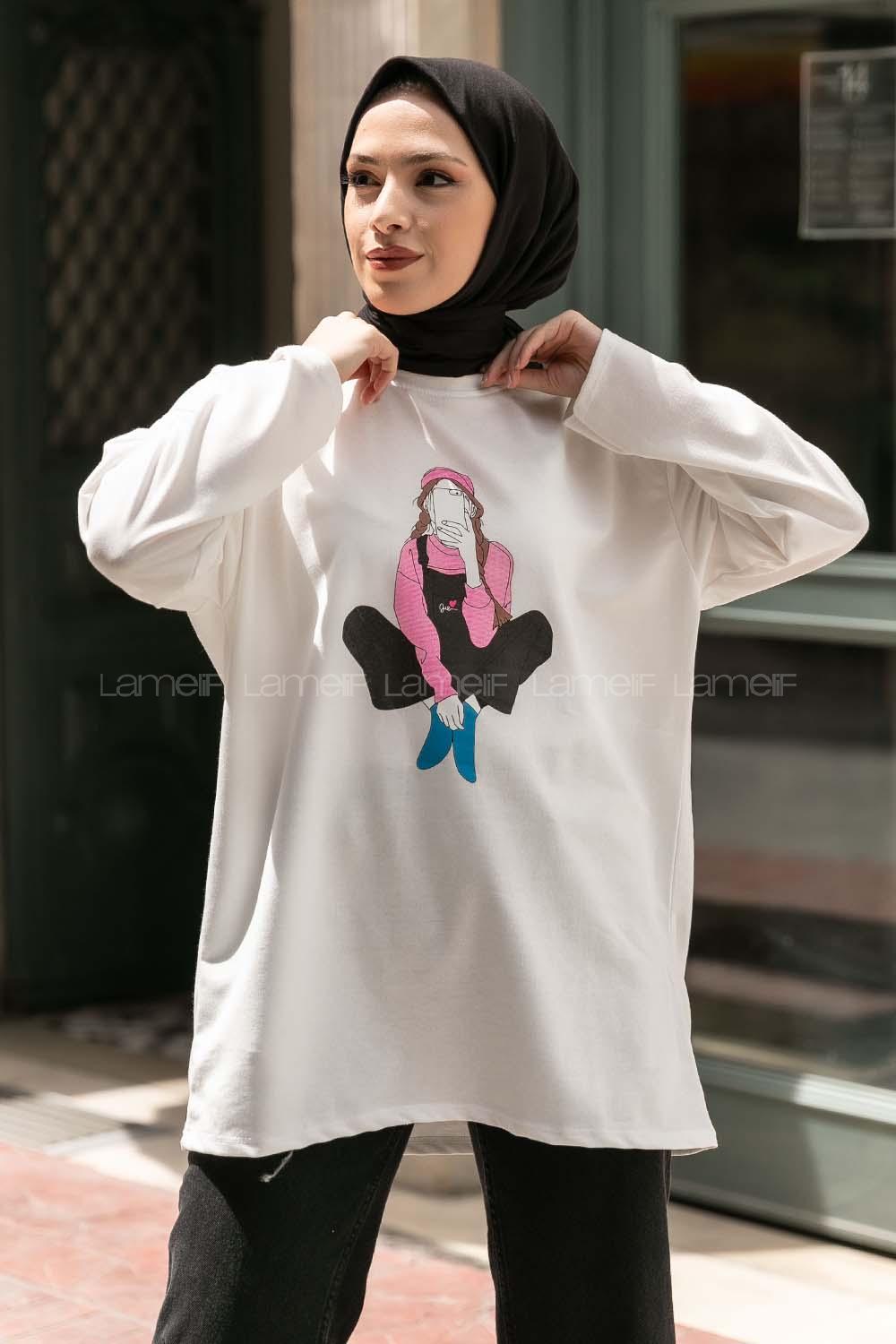 Modalamelif Kız Love Baskılı  Sweatshirt Beyaz