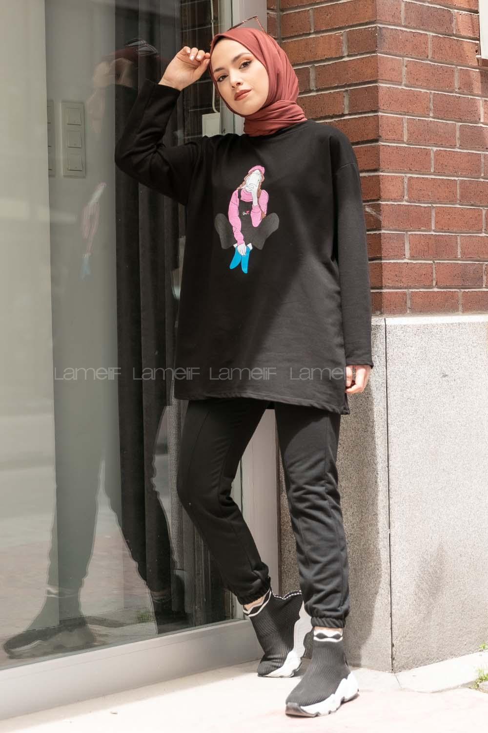 Modalamelif Kız Love Baskılı  Sweatshirt Siyah