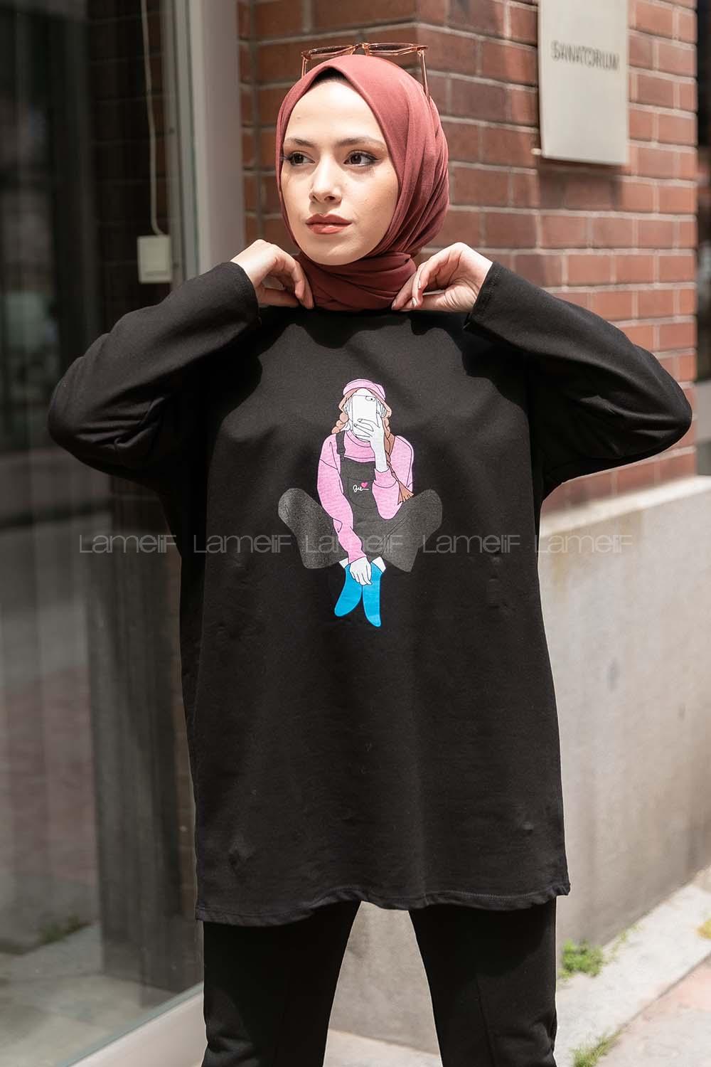 Modalamelif Kız Love Baskılı  Sweatshirt Siyah