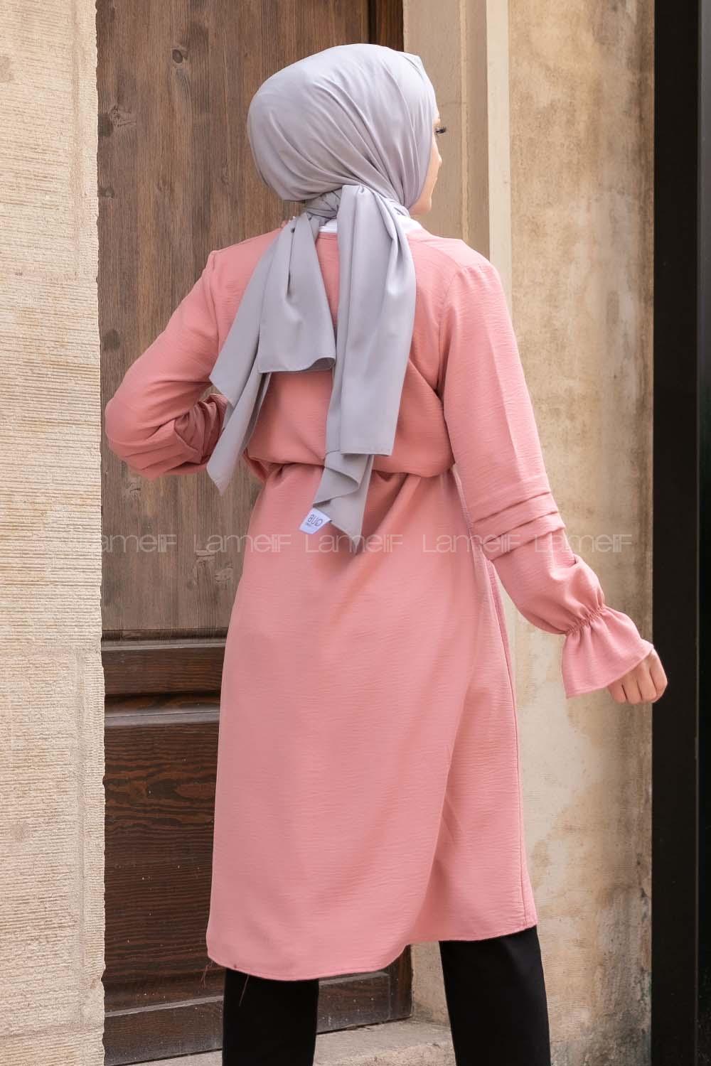 Modalamelif Kol Pileli Onu Bağlamalı Trenç Pudra