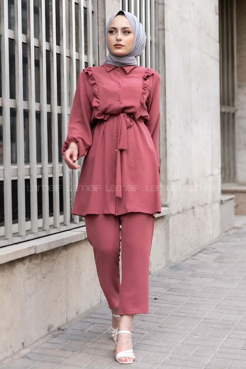 Modalamelif  Önü Fırfırlı İkili Takım Gül