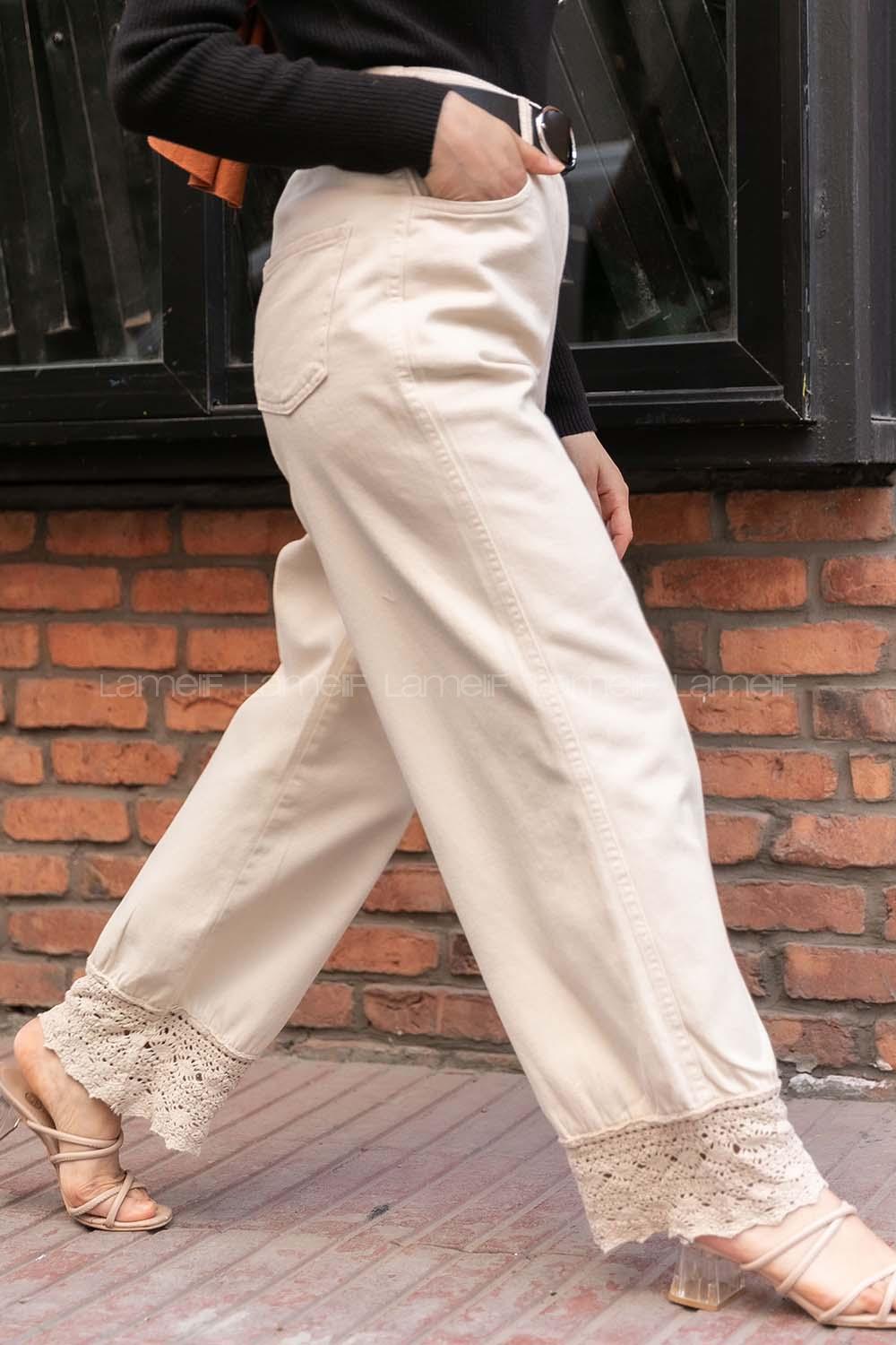 Modalamelif Paça Brode Detaylı Gabardin Pantolon Taş