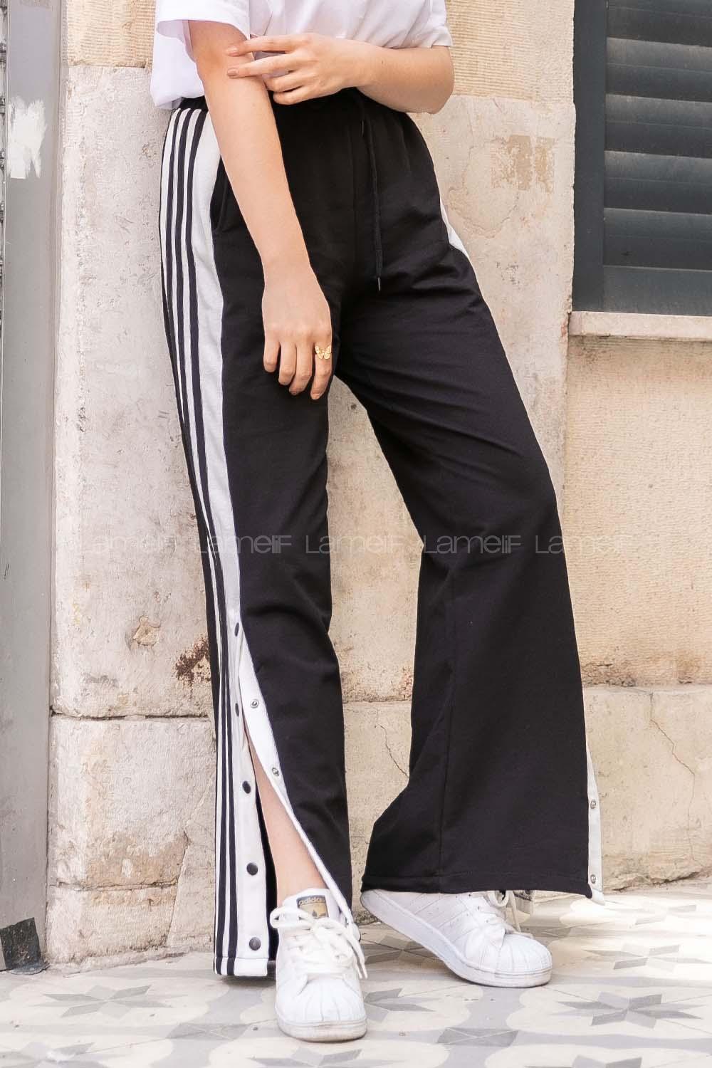 Modalamelif Paça Çıtçıtli Şeritli Eşofman Altı Siyah