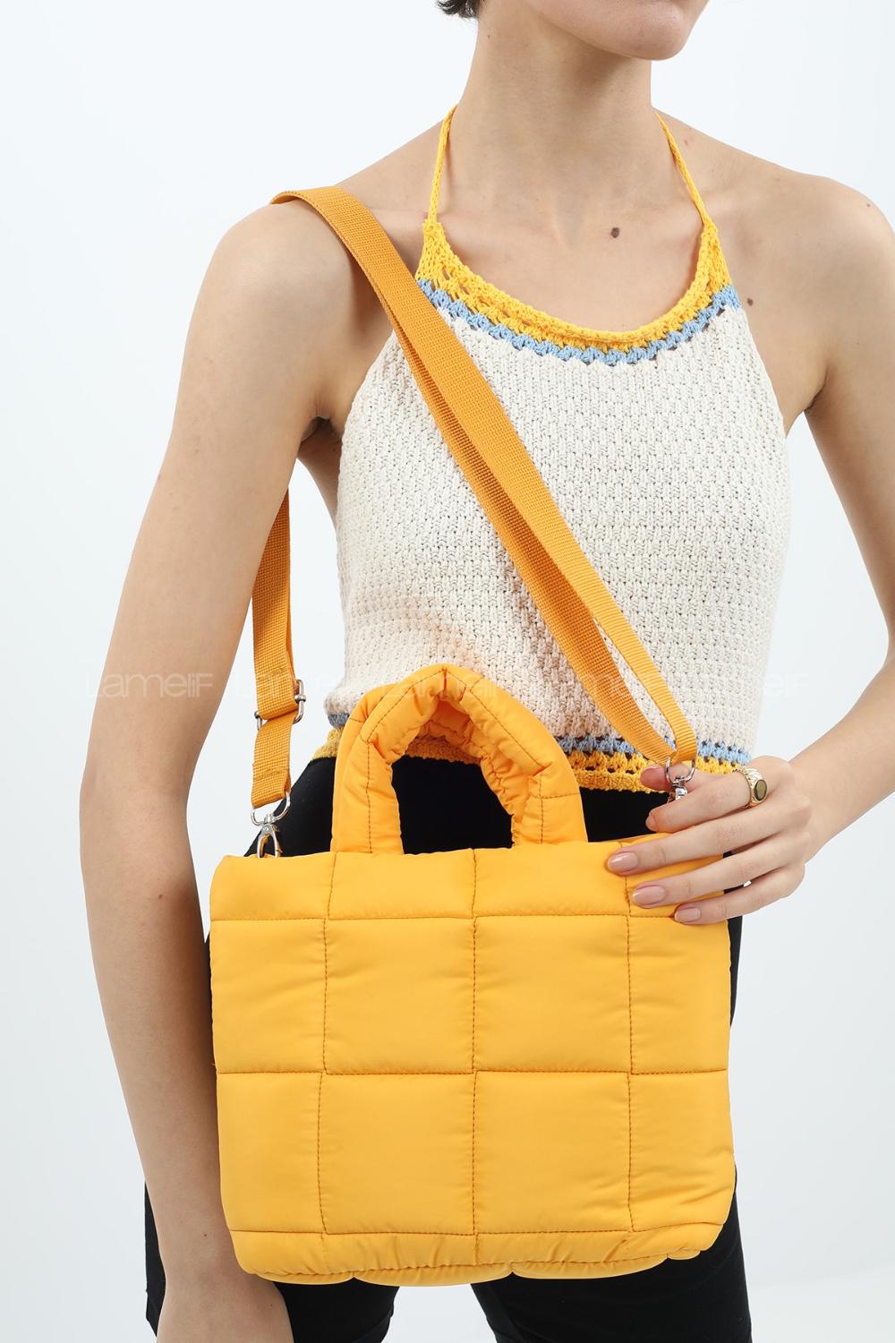 Modalamelif  Şişme Kapitone Mini Tote Çanta Hardal Sarısı