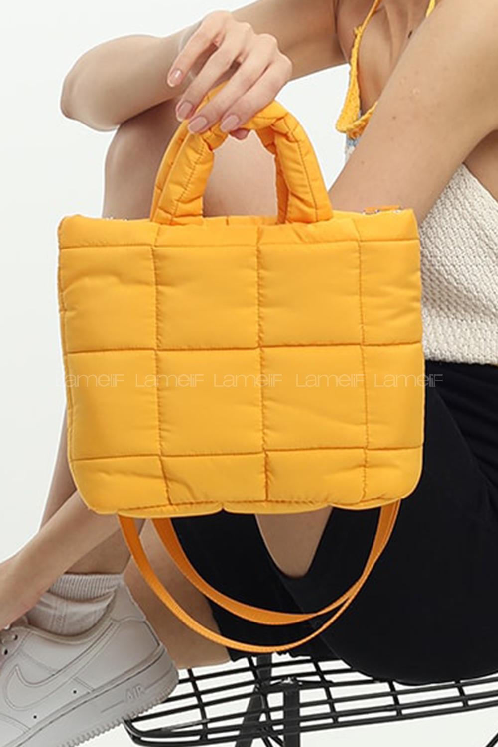 Modalamelif  Şişme Kapitone Mini Tote Çanta Hardal Sarısı