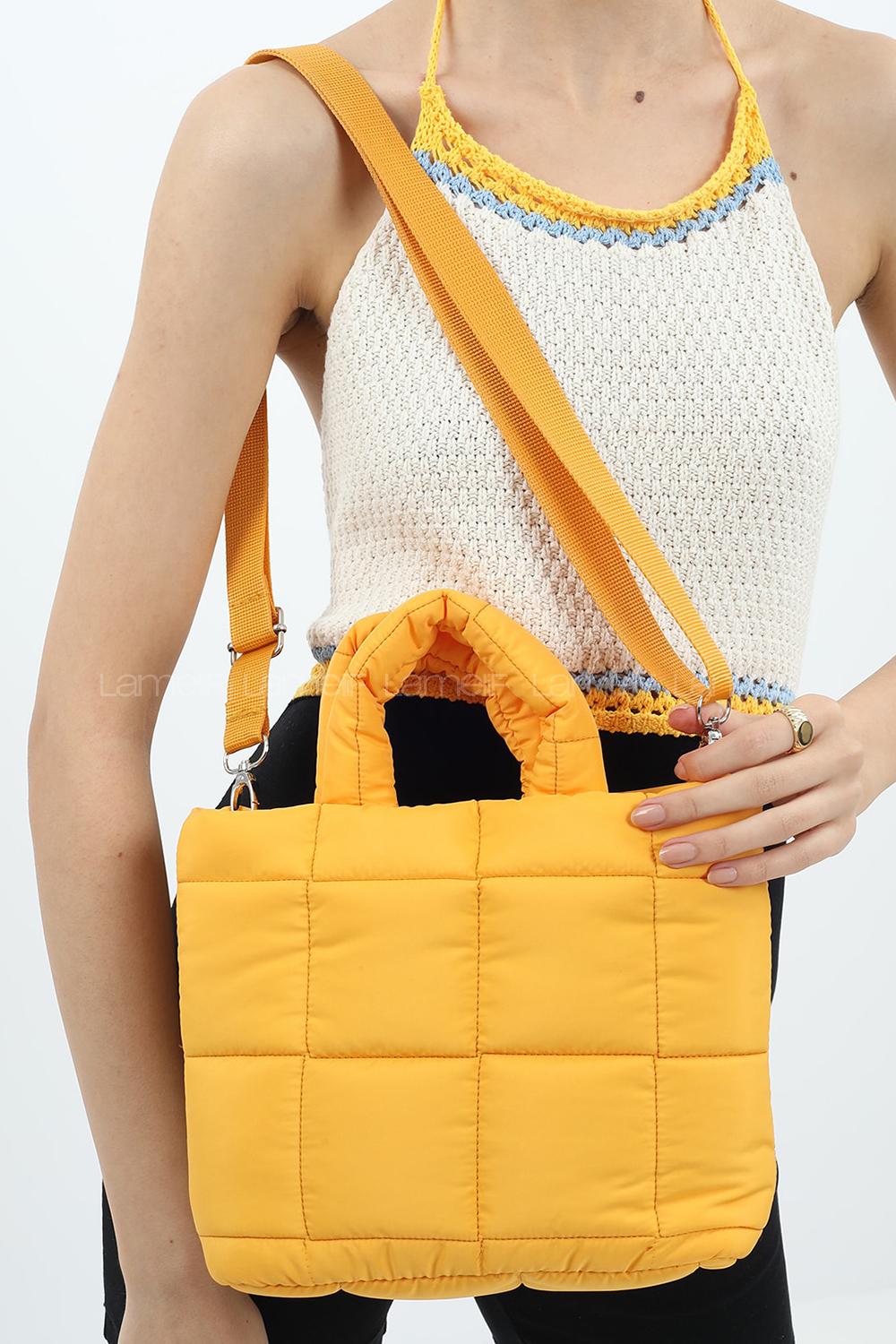 Modalamelif  Şişme Kapitone Mini Tote Çanta Hardal Sarısı