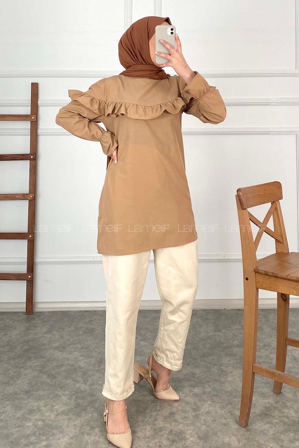 Modalamelif Hakim Yaka Volenli Tunik Sütlü Kahve