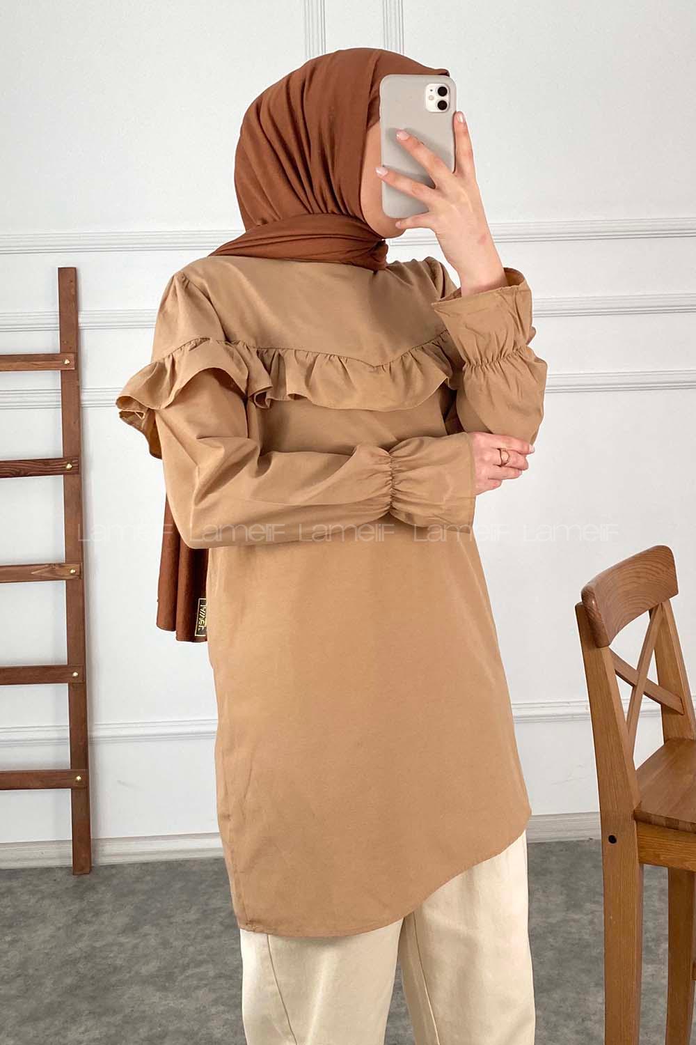 Modalamelif Hakim Yaka Volenli Tunik Sütlü Kahve