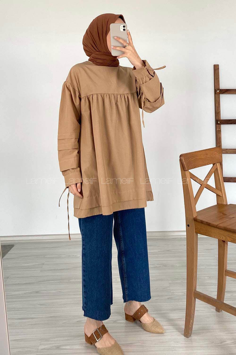 Modalamelif Kol Bağlamalı Tunik Sütlü Kahve