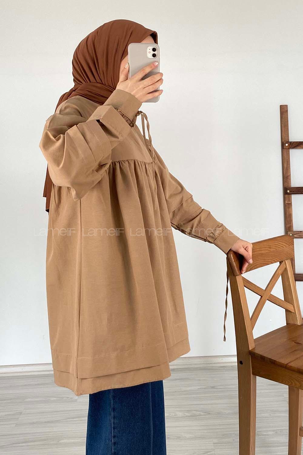 Modalamelif Kol Bağlamalı Tunik Sütlü Kahve