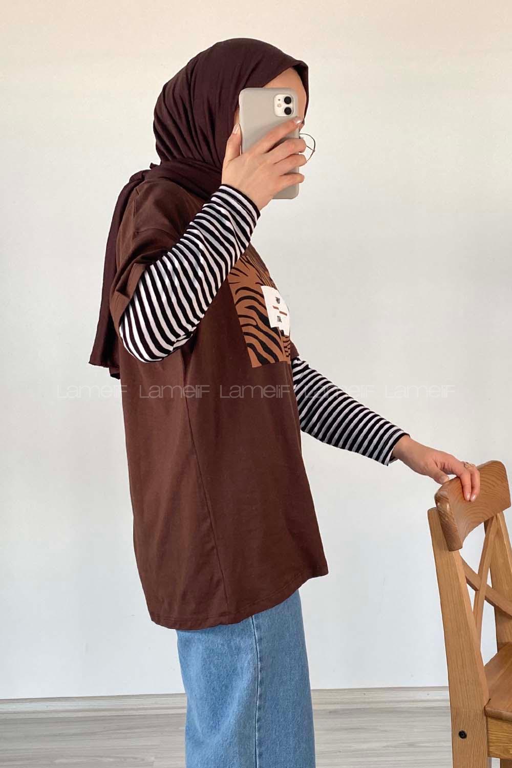 Modalamelif One Soul Baskılı Oversize T-Shirt Kahve