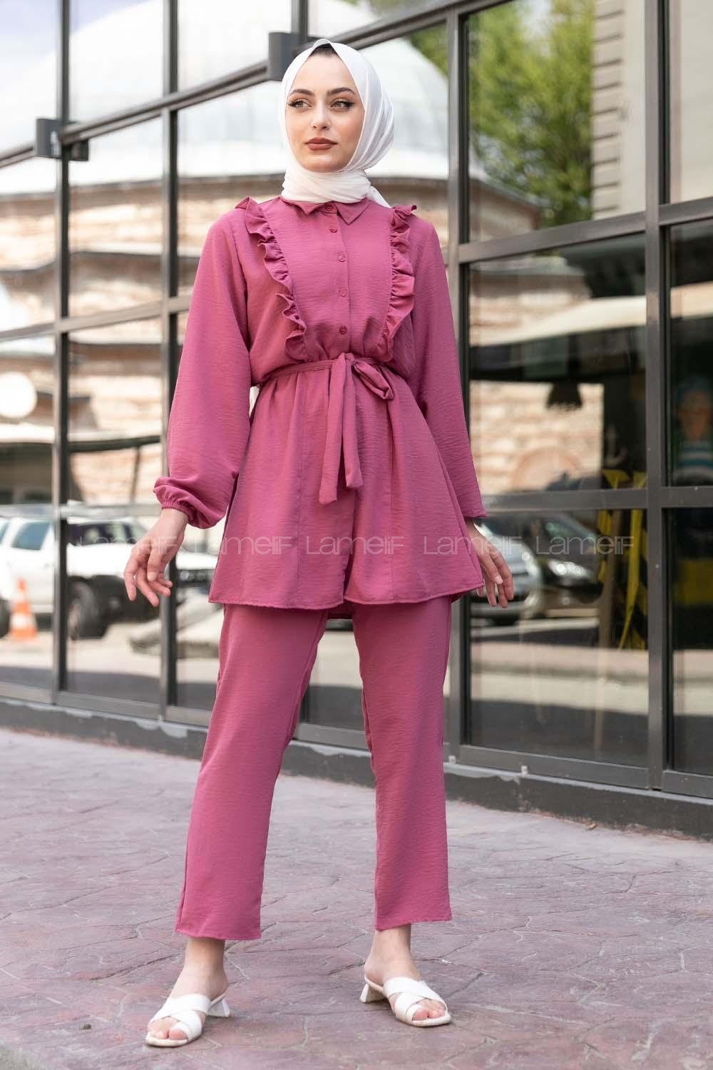 Modalamelif  Önü Fırfırlı İkili Takım Açık Mor