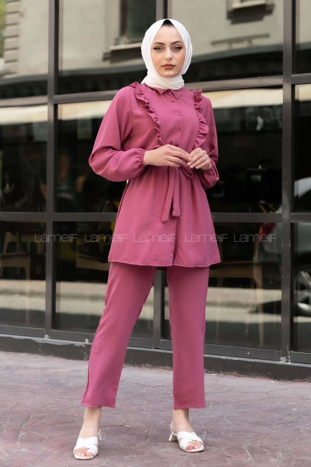 Modalamelif  Önü Fırfırlı İkili Takım Açık Mor