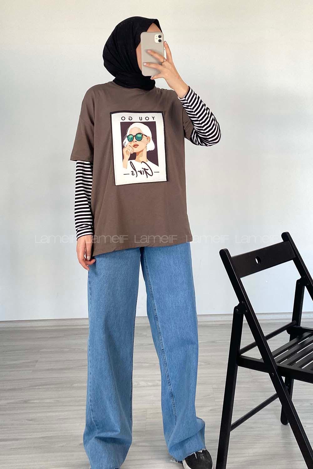 Modalamelif You Go Grils Oversize T-Shirt Soft Kahve