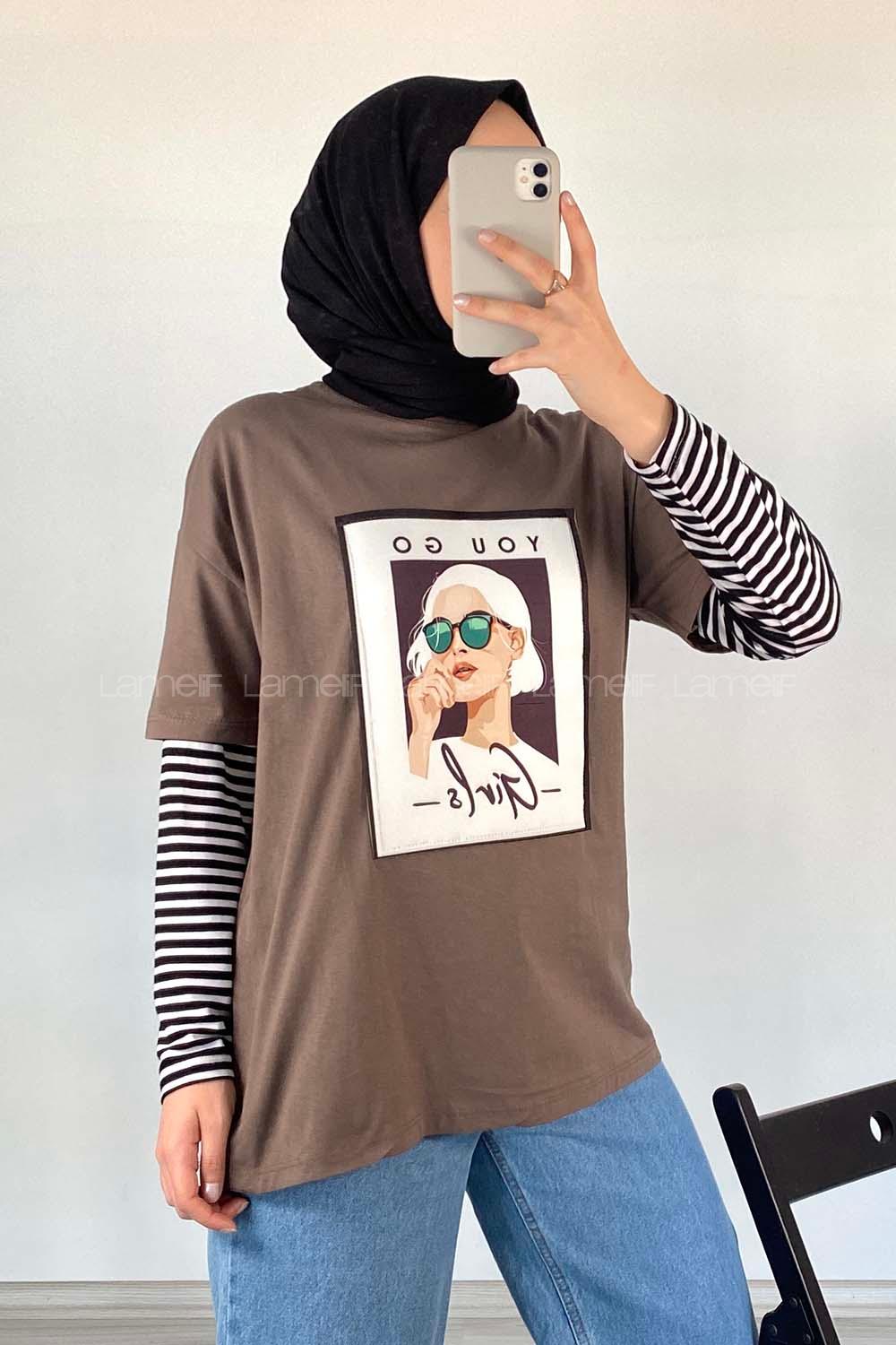 Modalamelif You Go Grils Oversize T-Shirt Soft Kahve