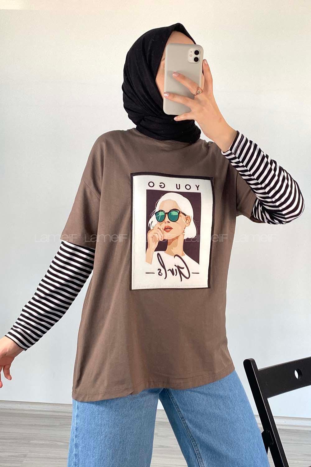 Modalamelif You Go Grils Oversize T-Shirt Soft Kahve