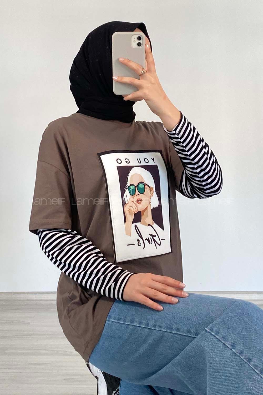 Modalamelif You Go Grils Oversize T-Shirt Soft Kahve