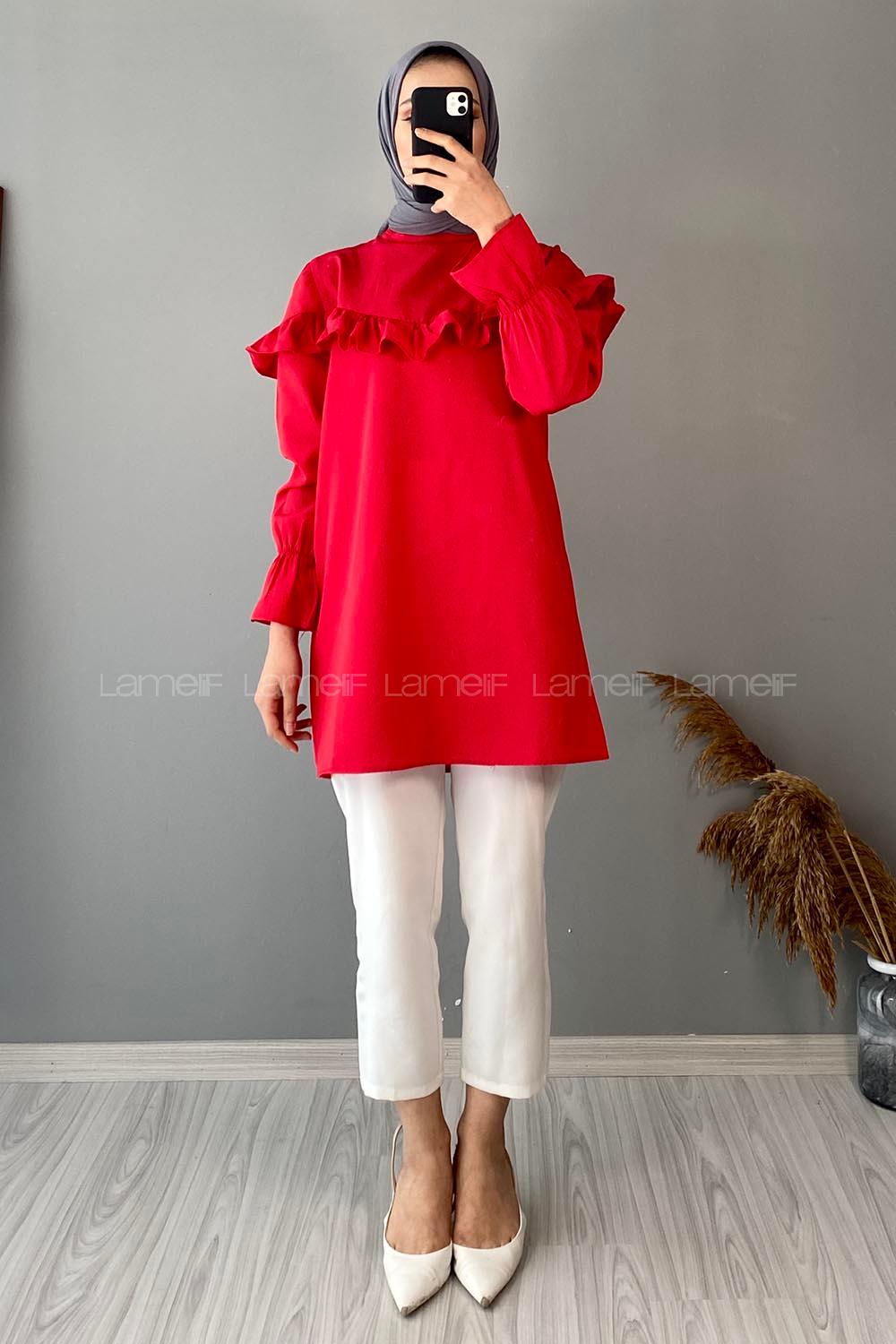 Modalamelif Hakim Yaka Volenli Tunik Kırmızı