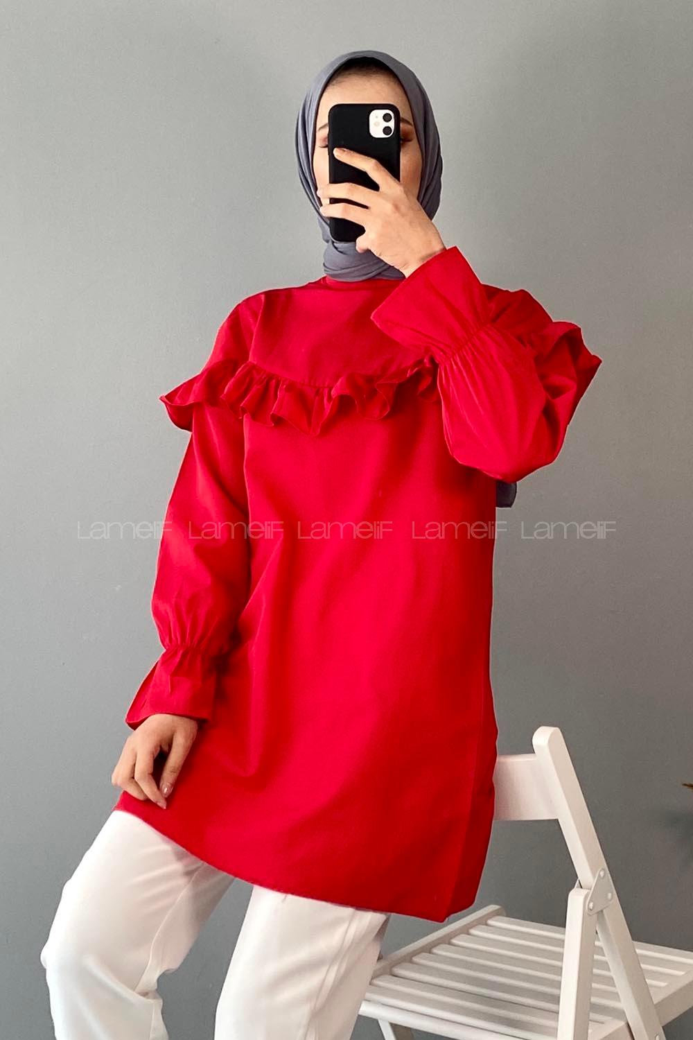 Modalamelif Hakim Yaka Volenli Tunik Kırmızı