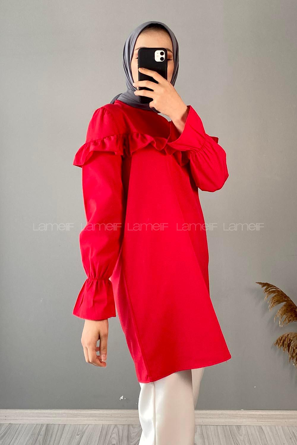 Modalamelif Hakim Yaka Volenli Tunik Kırmızı