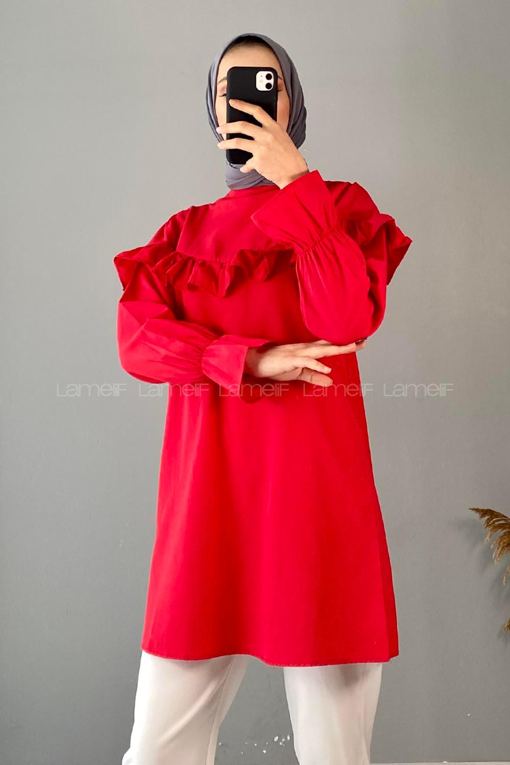 Modalamelif Hakim Yaka Volenli Tunik Kırmızı