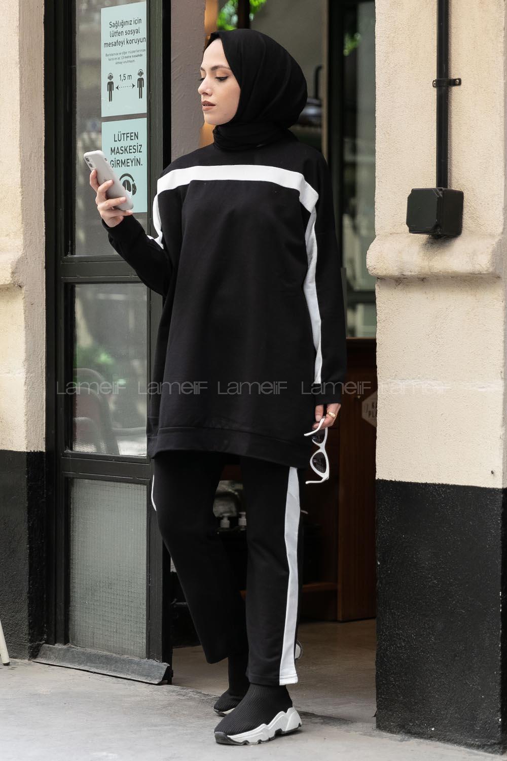 Modalamelif Şerit Garnili Spor Takım Siyah