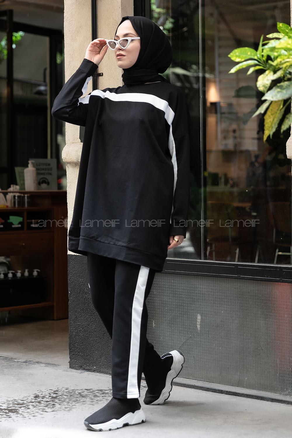 Modalamelif Şerit Garnili Spor Takım Siyah