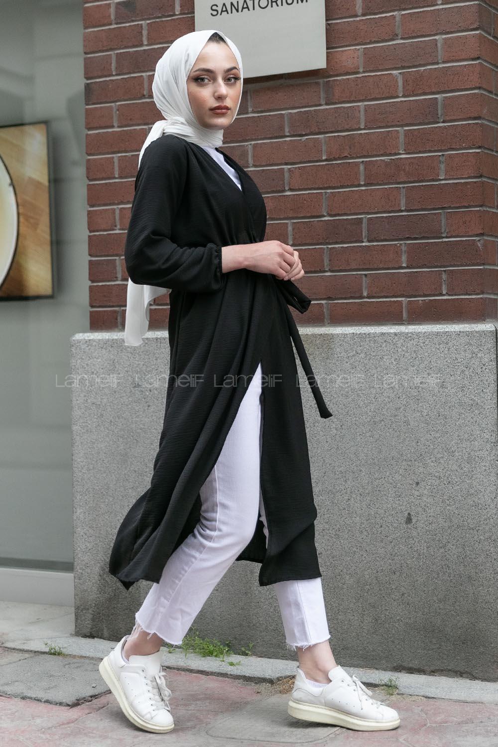 Black Long Arm Without Accessories Crepe Fabric Trench Coat