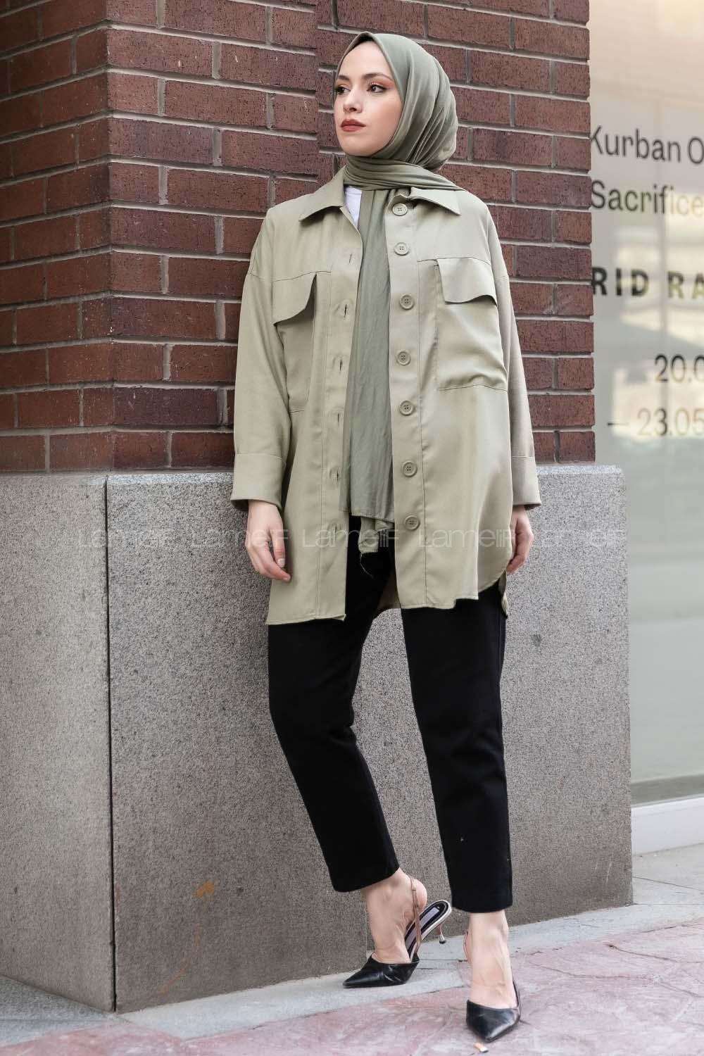 Modalamelif Kapak Cepli Gömlek Çağla Yeşili