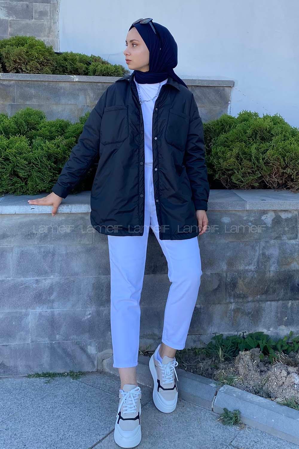 Modalamelif Önü Çıtçıt Düğmeli Mont Siyah