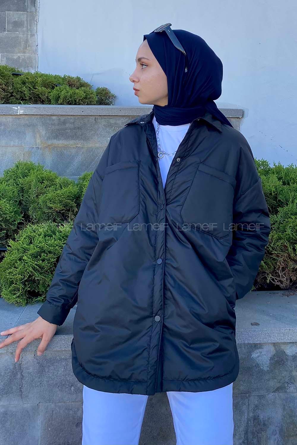 Modalamelif Önü Çıtçıt Düğmeli Mont Siyah