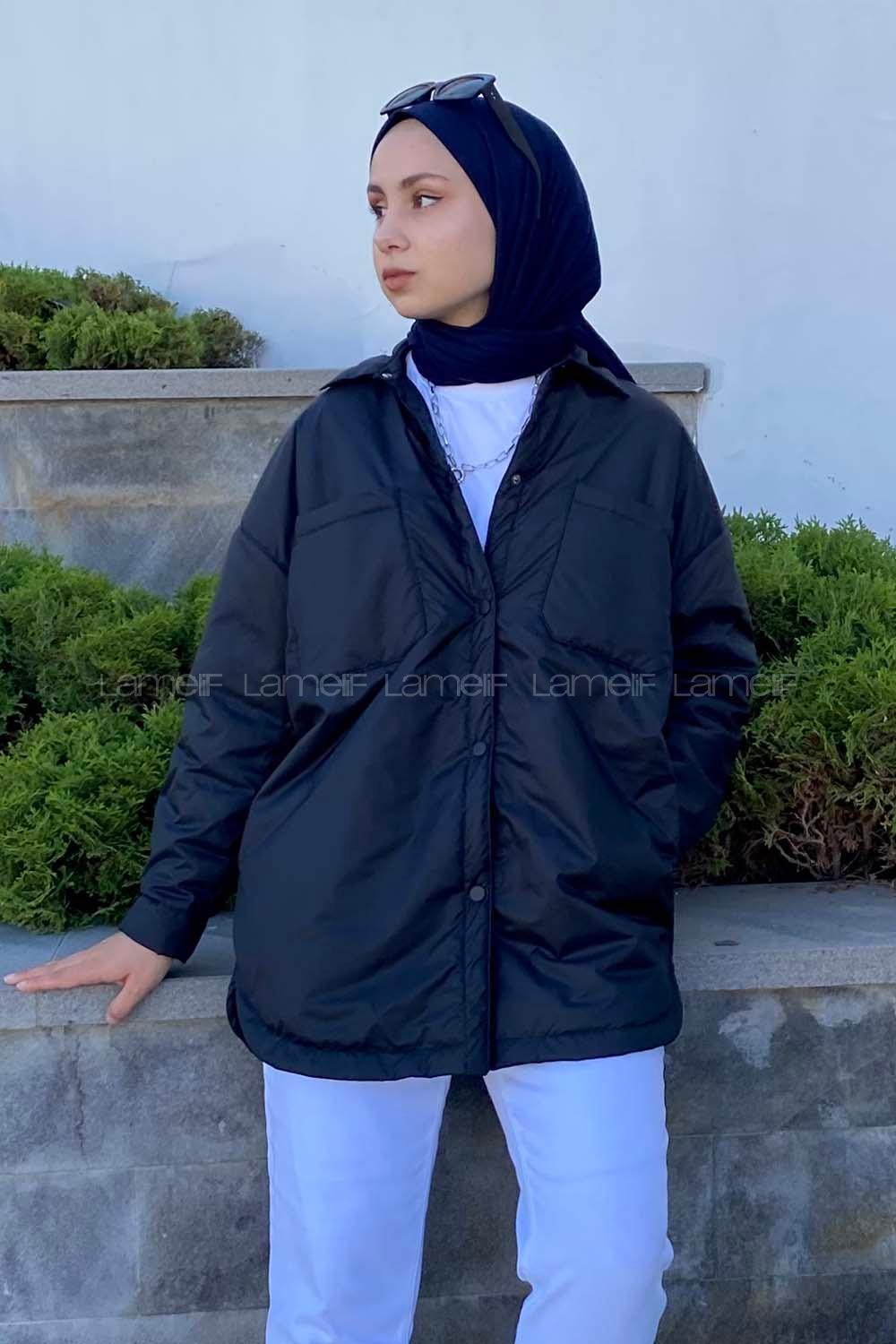 Modalamelif Önü Çıtçıt Düğmeli Mont Siyah