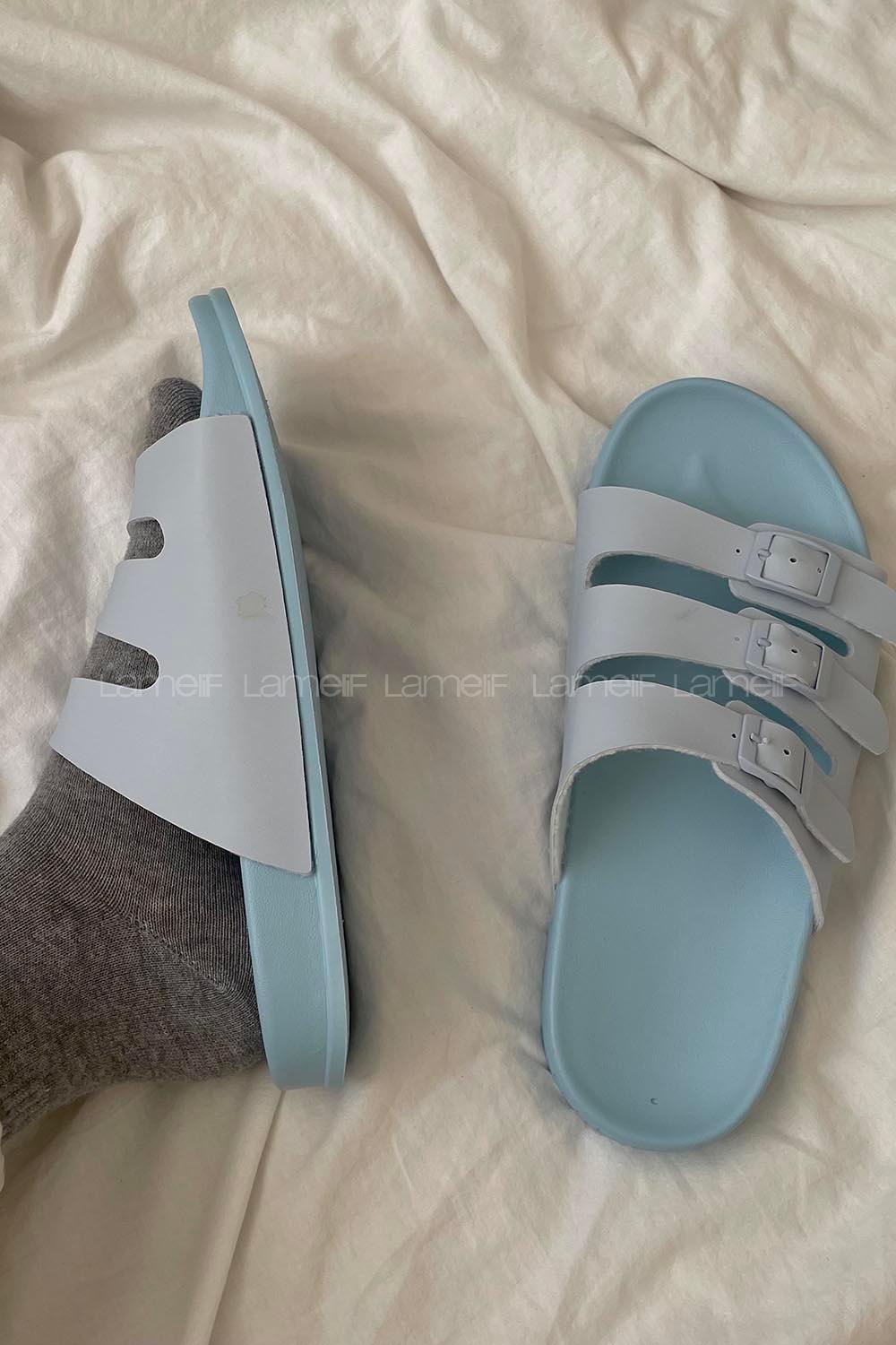 Modalamelif Armenno Kadın Günlük Toka Detaylı Terlik Açık Mavi