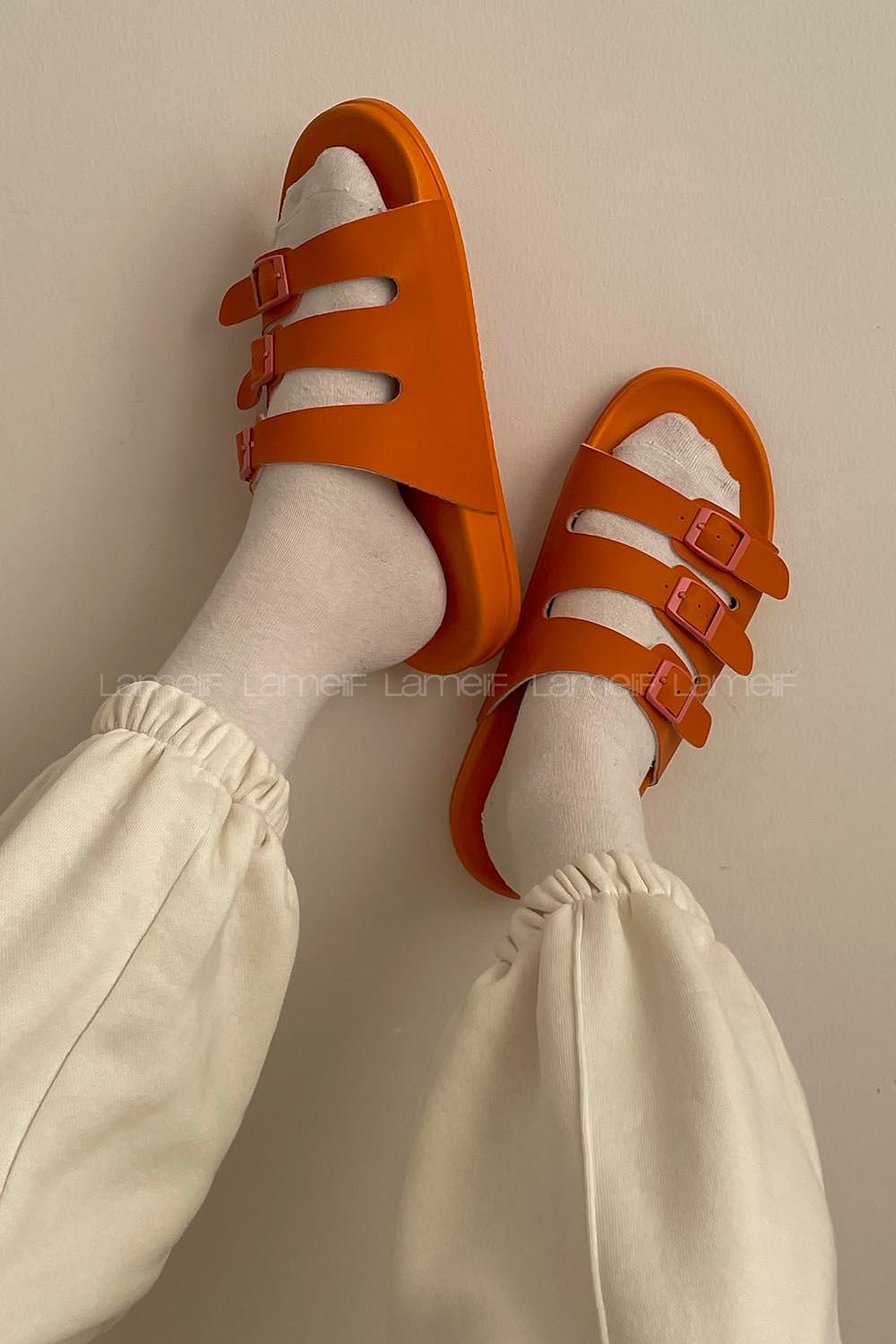 Modalamelif Armenno Kadın Günlük Toka Detaylı Terlik Oranj