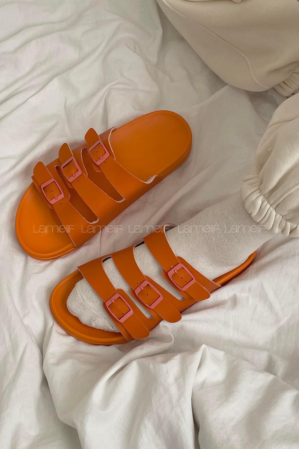 Modalamelif Armenno Kadın Günlük Toka Detaylı Terlik Oranj