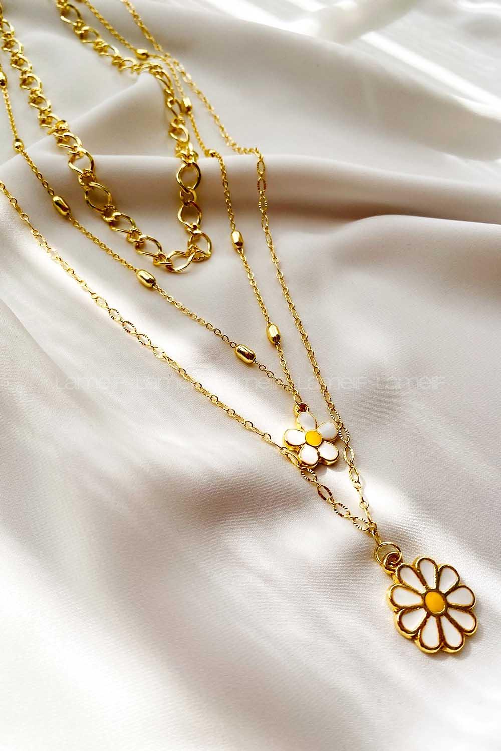 Modalamelif 3lü Kombin Gold Papatya Kolye