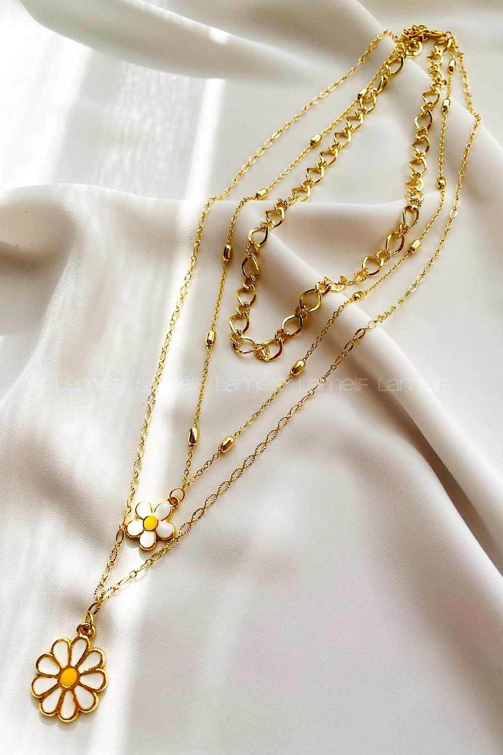 Modalamelif 3lü Kombin Gold Papatya Kolye