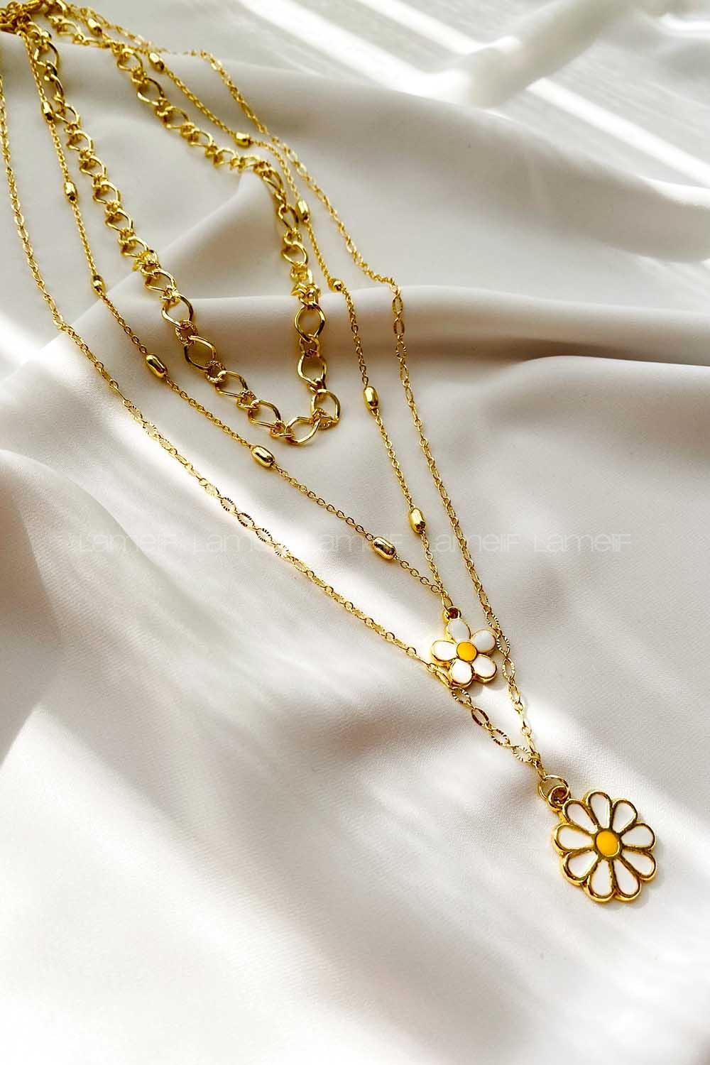 Modalamelif 3lü Kombin Gold Papatya Kolye