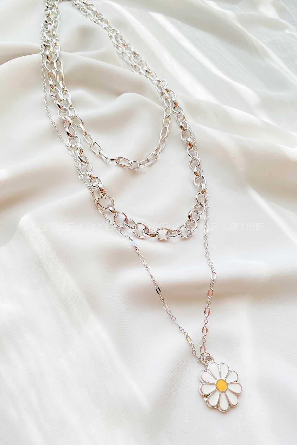 Modalamelif 3Lü Kombin Gümüş Papatya Kolye