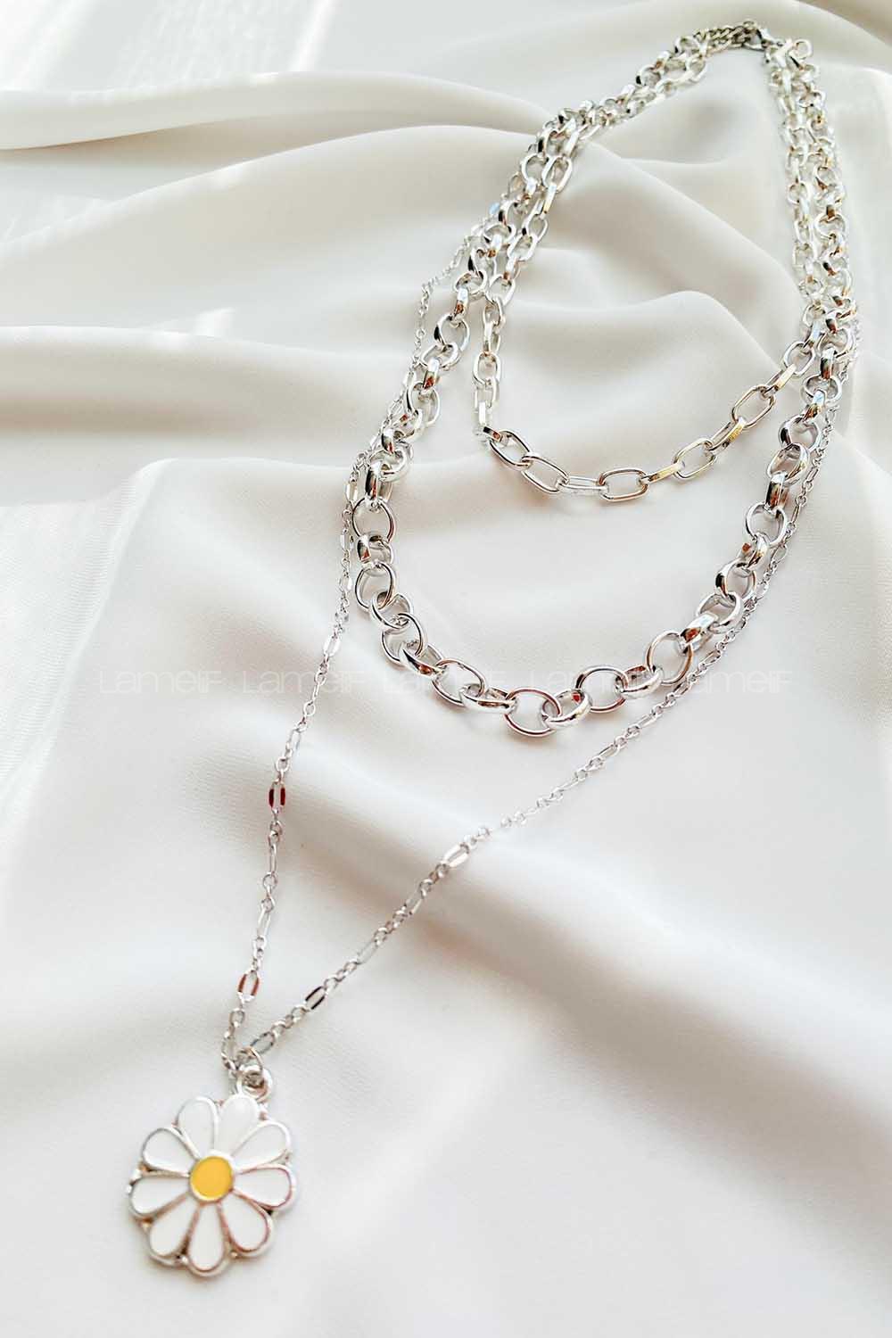 Modalamelif 3Lü Kombin Gümüş Papatya Kolye