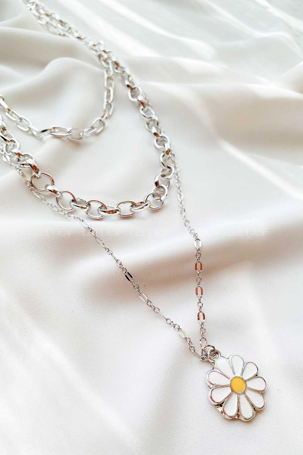 Modalamelif 3Lü Kombin Gümüş Papatya Kolye