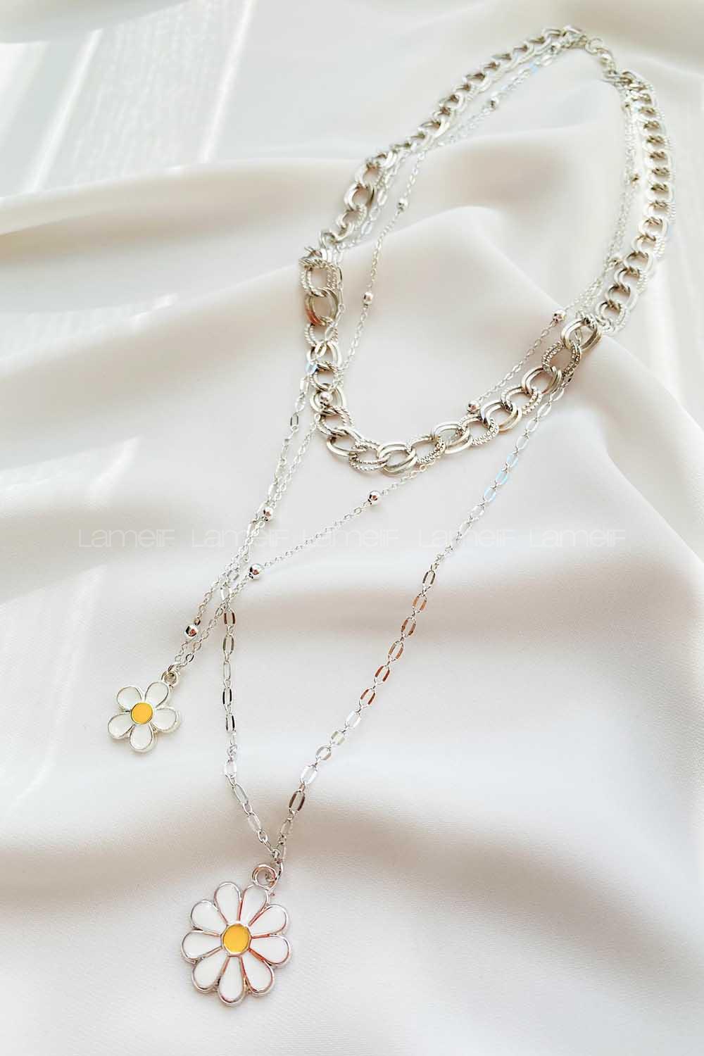 Modalamelif 3lü Kombin Gümüş Papatya Kolye