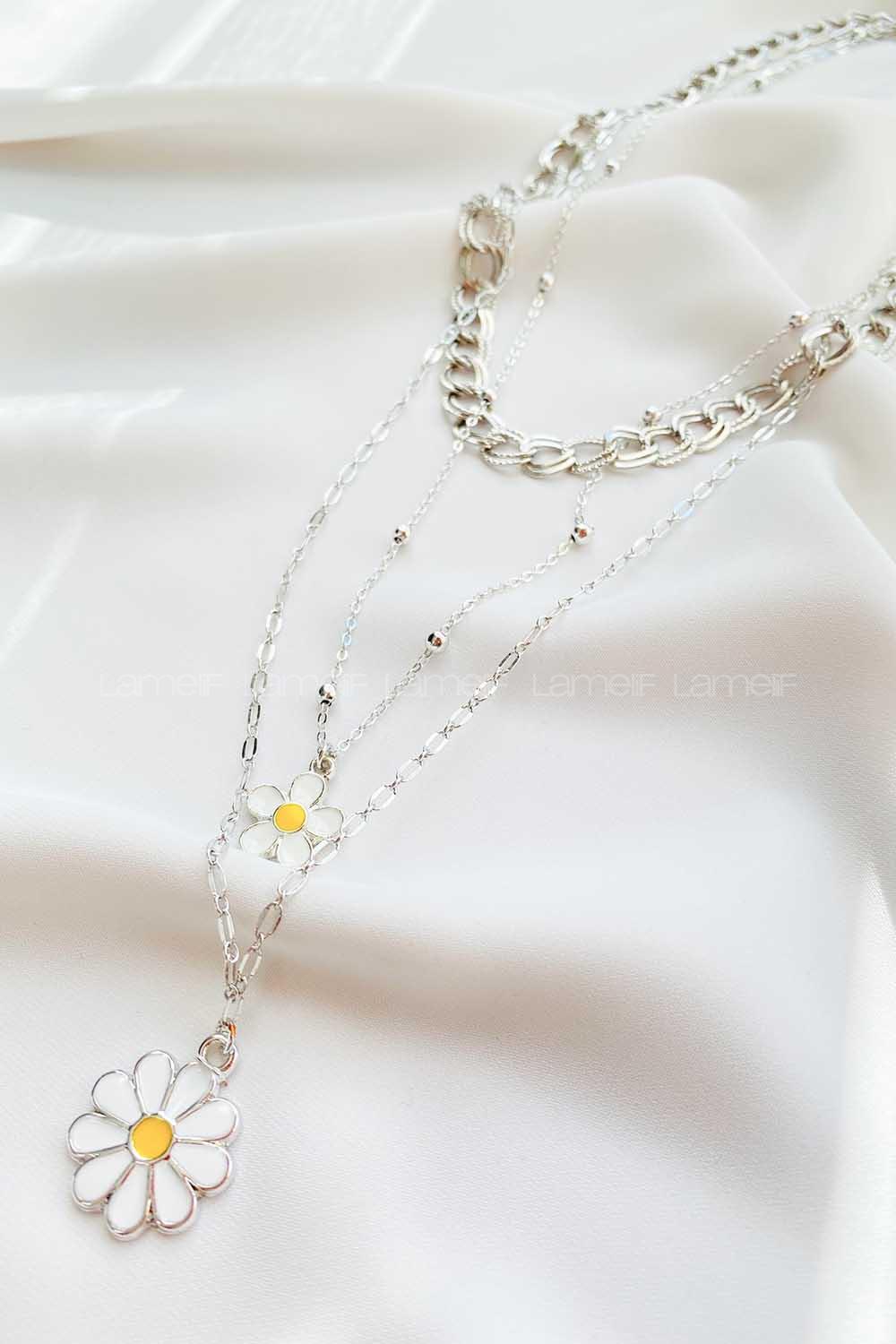 Modalamelif 3lü Kombin Gümüş Papatya Kolye