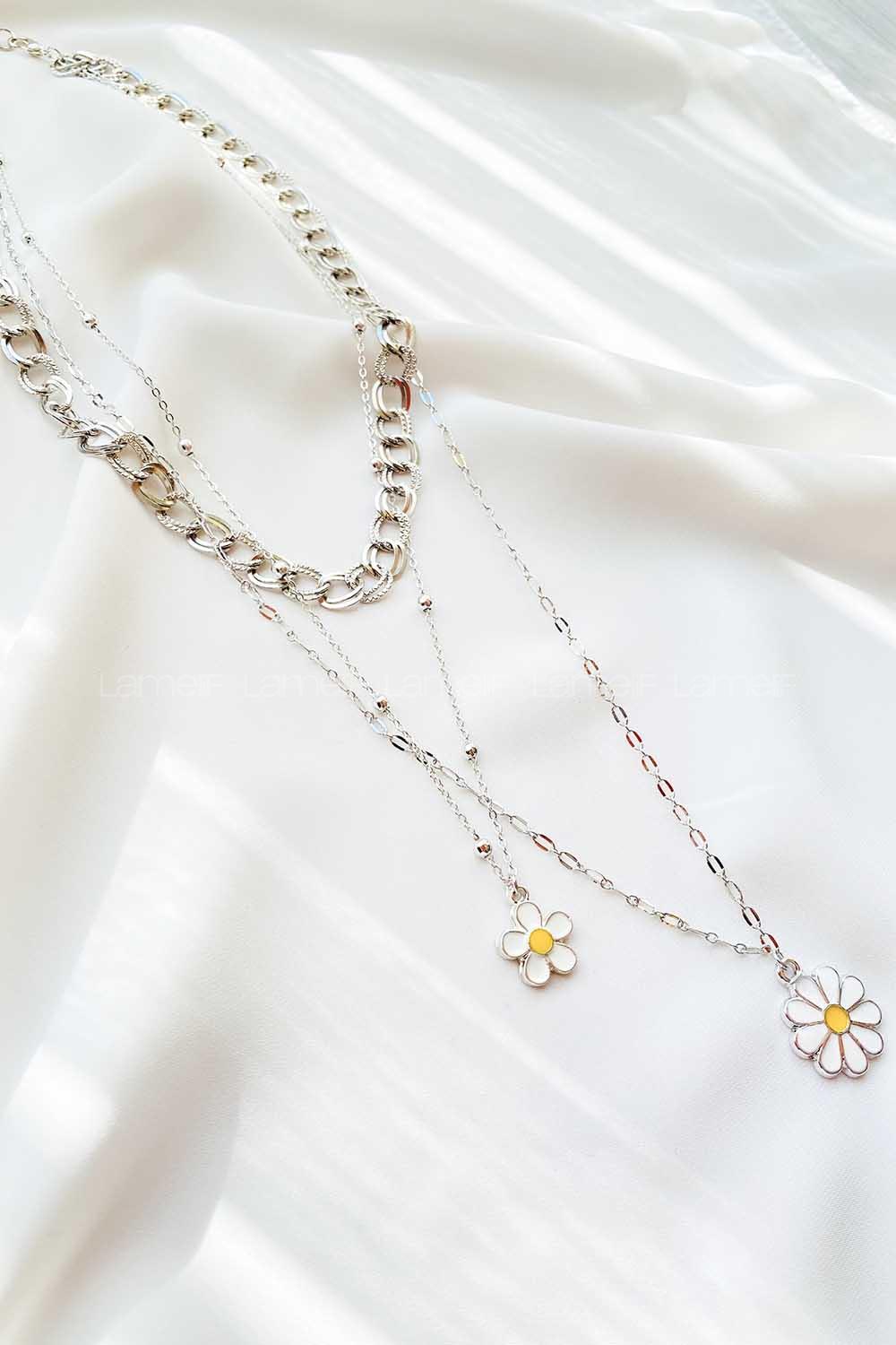 Modalamelif 3lü Kombin Gümüş Papatya Kolye