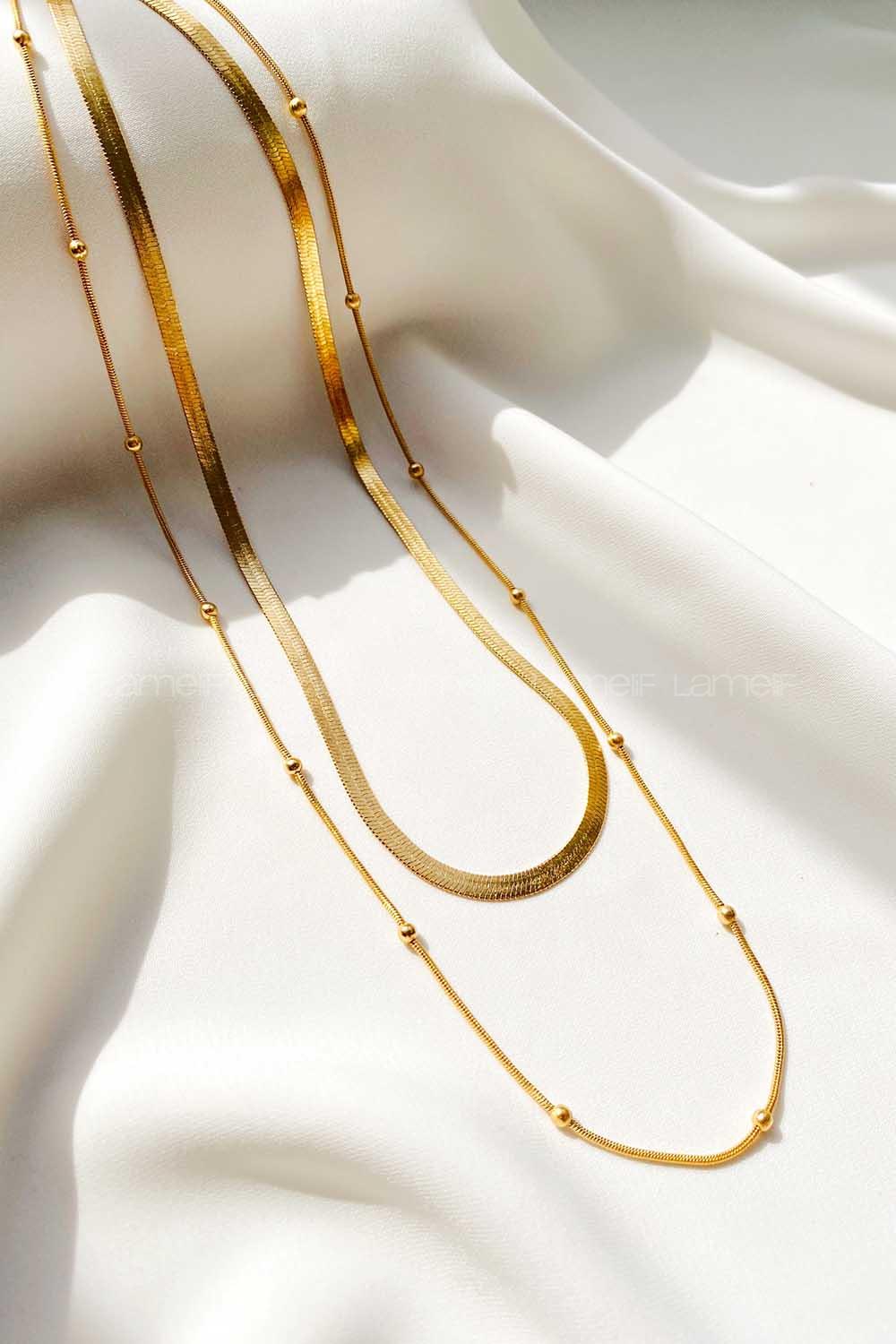 Modalamelif Gold İtalyan Zincir 2li Kolye