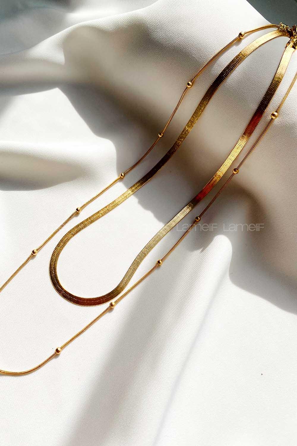 Modalamelif Gold İtalyan Zincir 2li Kolye